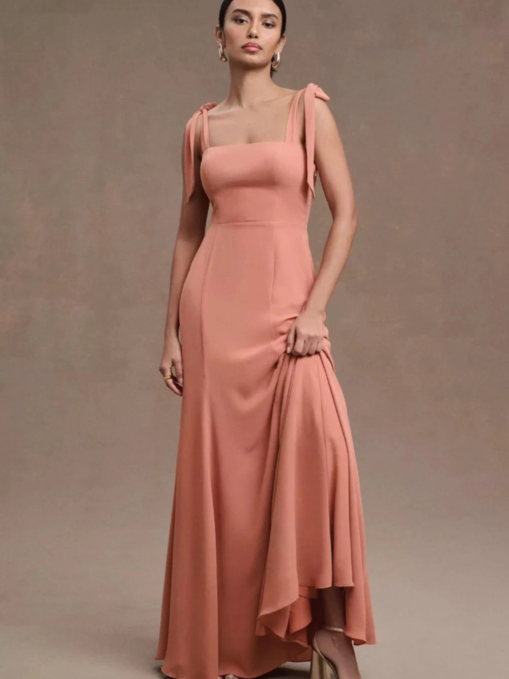 ANTHRO BHLDN Tie-Shoulder Maxi Dress in Dusty Rose Pink Size 10